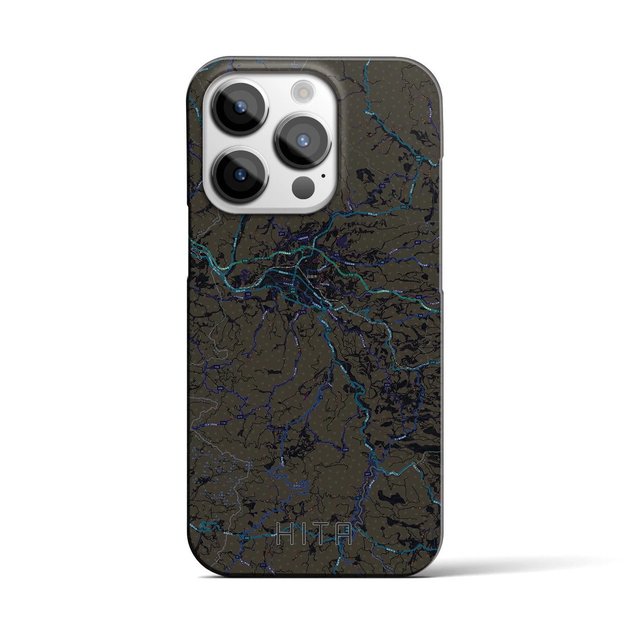 【日田】地図柄iPhoneケース（バックカバータイプ・ブラック）iPhone 14 Pro 用