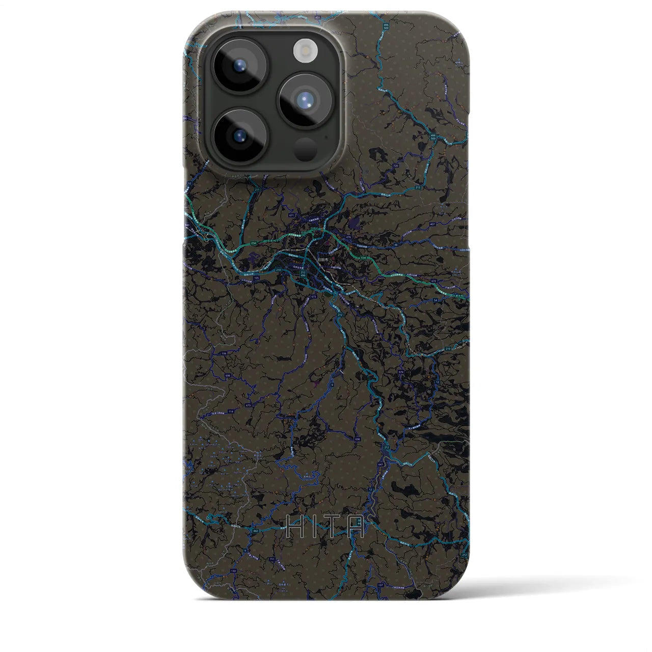 【日田】地図柄iPhoneケース（バックカバータイプ・ブラック）iPhone 15 Pro Max 用