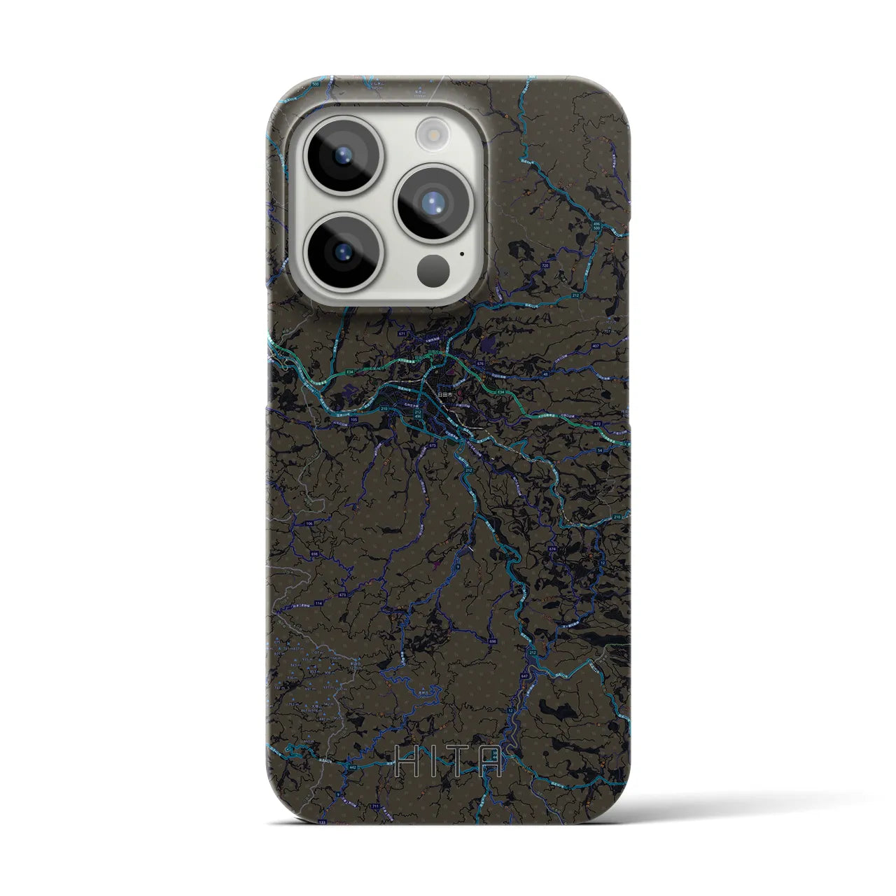 【日田】地図柄iPhoneケース（バックカバータイプ・ブラック）iPhone 15 Pro 用