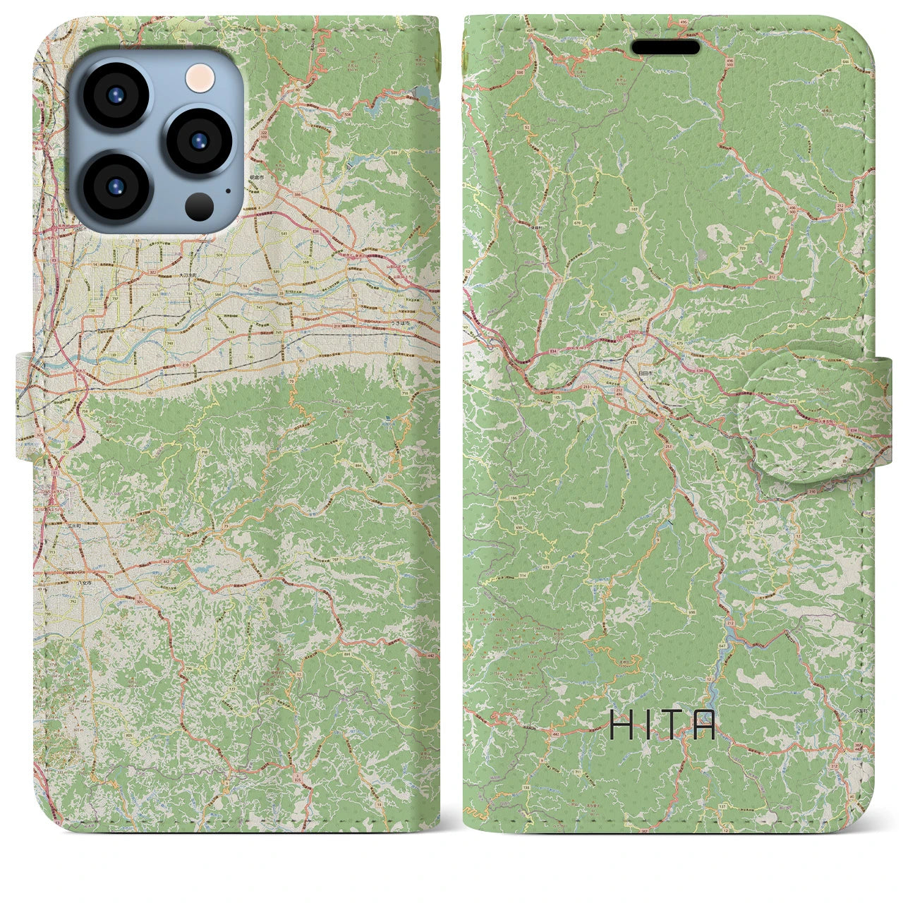 【日田】地図柄iPhoneケース（手帳両面タイプ・ナチュラル）iPhone 13 Pro Max 用