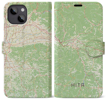 【日田（大分県）】地図柄iPhoneケース（手帳タイプ）ナチュラル・iPhone 14 Plus 用