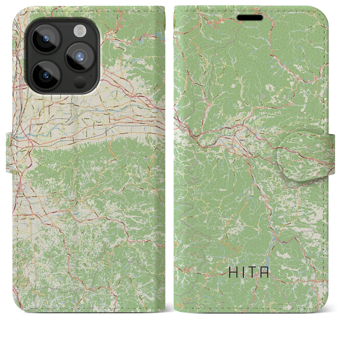 【日田】地図柄iPhoneケース（手帳両面タイプ・ナチュラル）iPhone 15 Pro Max 用