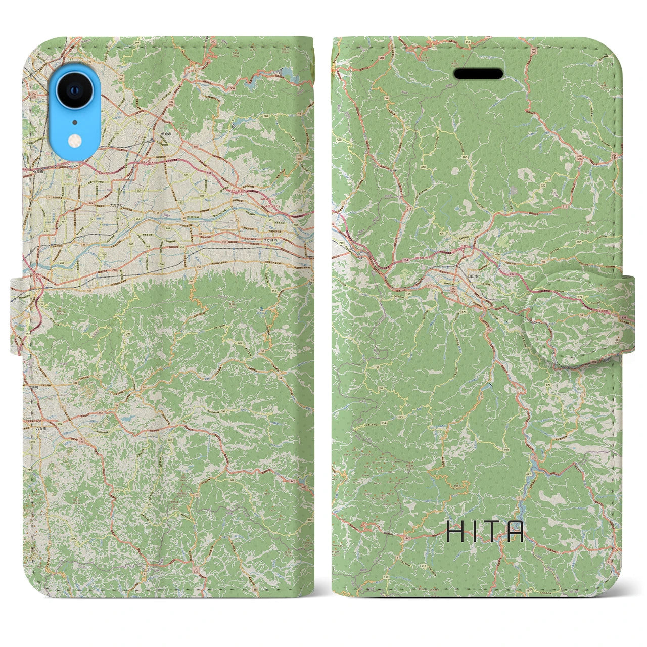 【日田】地図柄iPhoneケース（手帳両面タイプ・ナチュラル）iPhone XR 用