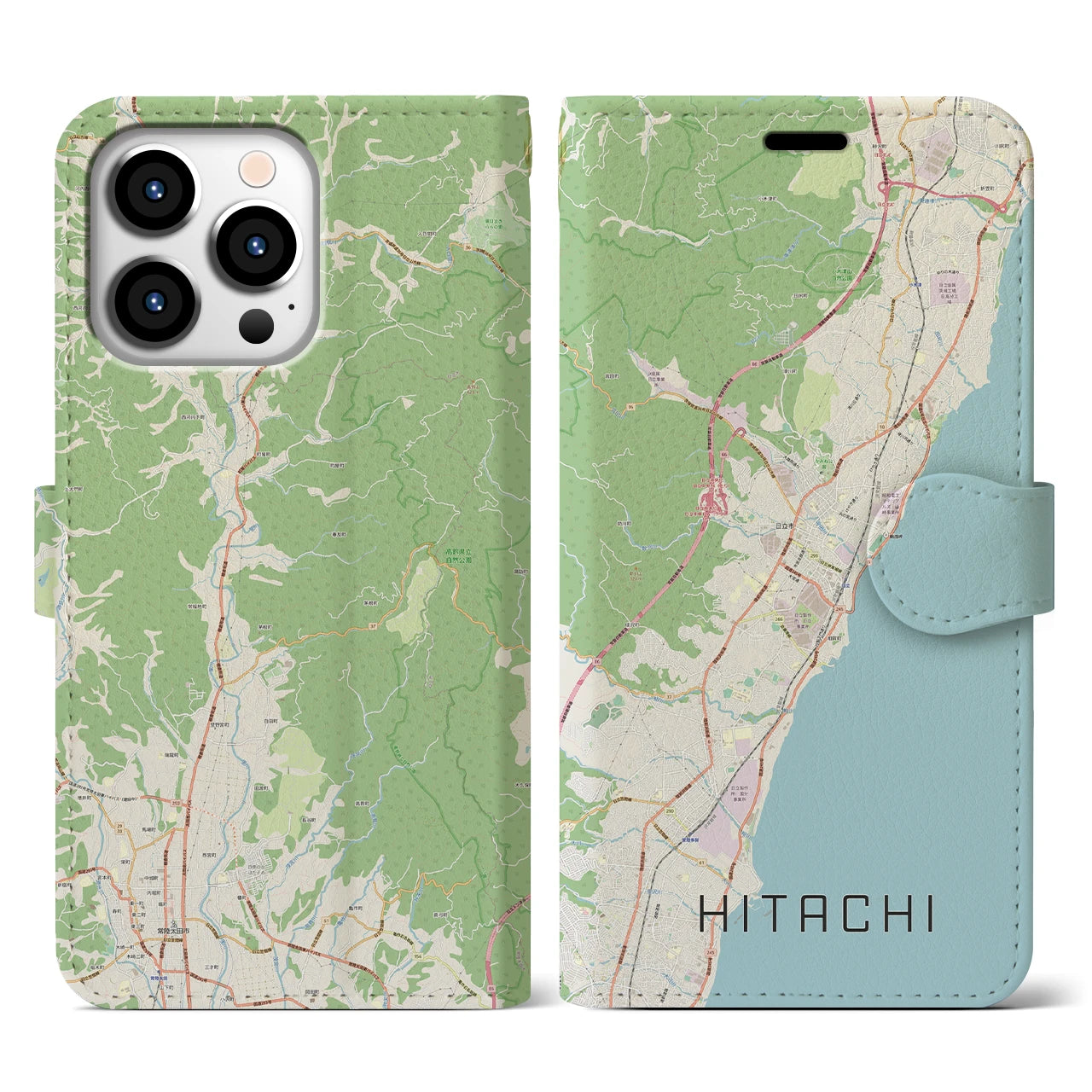 【日立】地図柄iPhoneケース（手帳両面タイプ・ナチュラル）iPhone 13 Pro 用