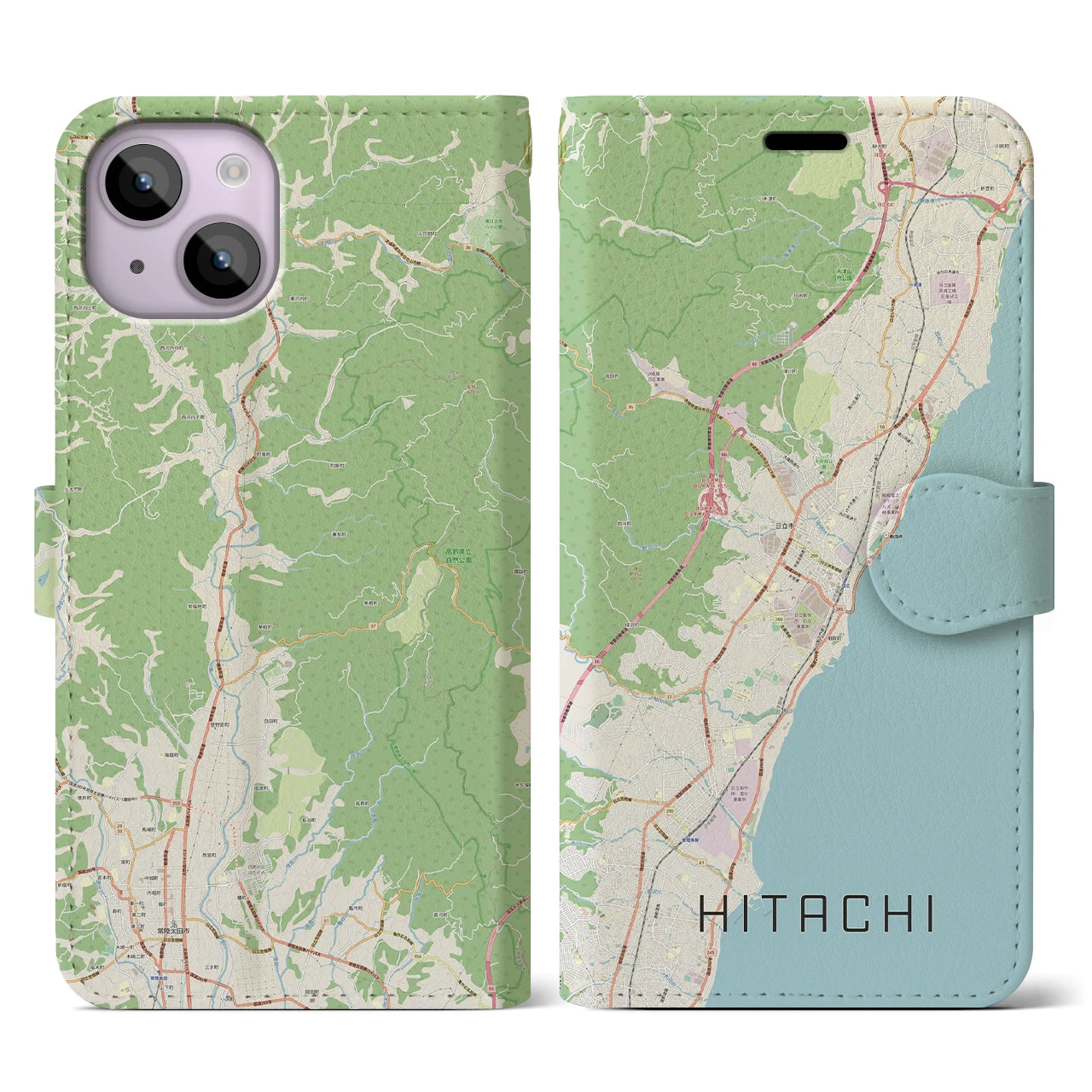 【日立】地図柄iPhoneケース（手帳両面タイプ・ナチュラル）iPhone 14 用
