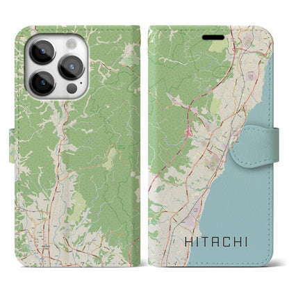 【日立】地図柄iPhoneケース（手帳両面タイプ・ナチュラル）iPhone 14 Pro 用