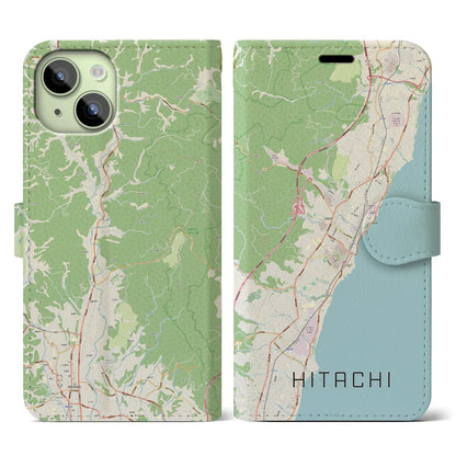【日立】地図柄iPhoneケース（手帳両面タイプ・ナチュラル）iPhone 15 用