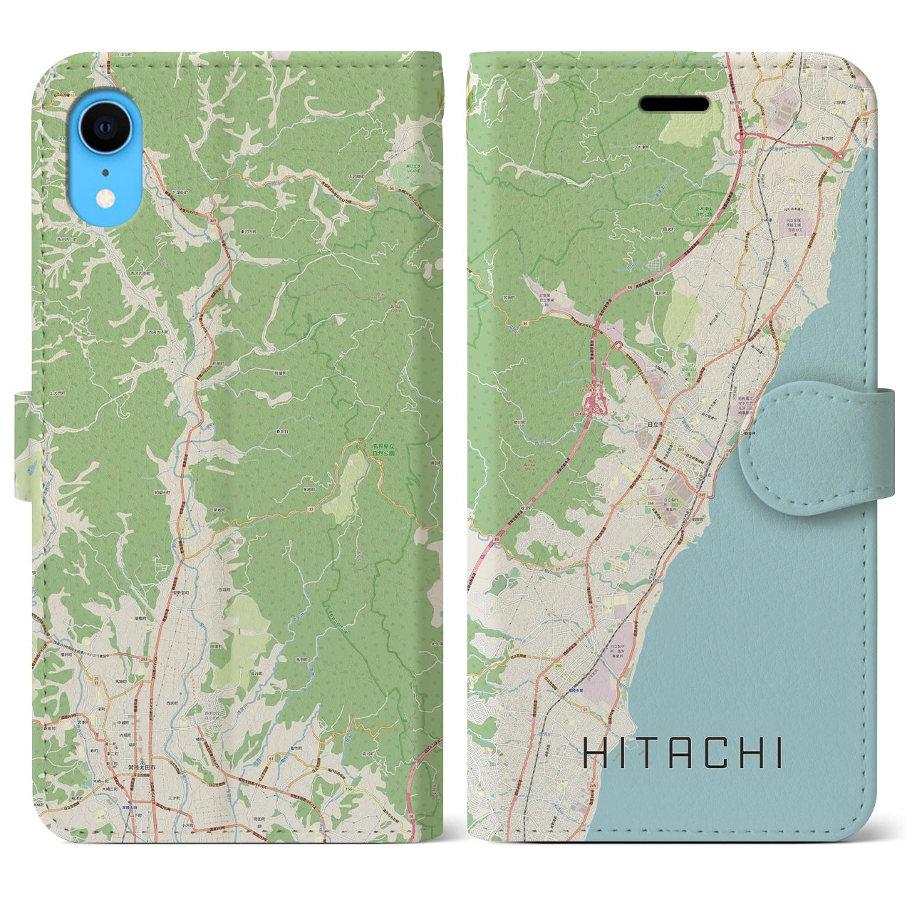【日立】地図柄iPhoneケース（手帳両面タイプ・ナチュラル）iPhone XR 用