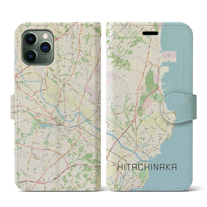 【ひたちなか（茨城県）】地図柄iPhoneケース（手帳タイプ）ナチュラル・iPhone 11 Pro 用