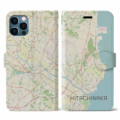 【ひたちなか（茨城県）】地図柄iPhoneケース（手帳タイプ）ナチュラル・iPhone 12 / 12 Pro 用