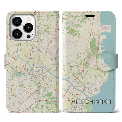 【ひたちなか（茨城県）】地図柄iPhoneケース（手帳タイプ）ナチュラル・iPhone 13 Pro 用
