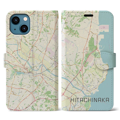 【ひたちなか（茨城県）】地図柄iPhoneケース（手帳タイプ）ナチュラル・iPhone 13 用