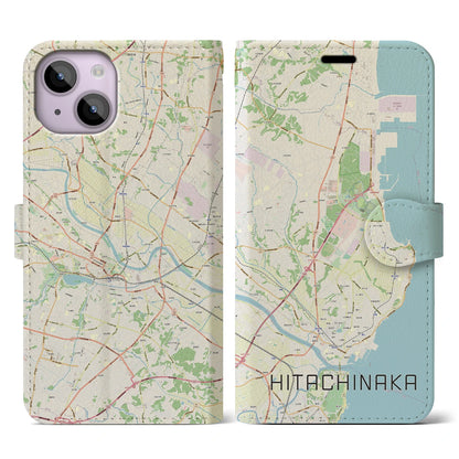 【ひたちなか（茨城県）】地図柄iPhoneケース（手帳タイプ）ナチュラル・iPhone 14 用