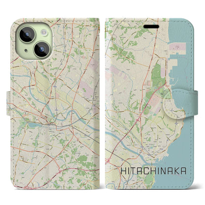 【ひたちなか（茨城県）】地図柄iPhoneケース（手帳タイプ）ナチュラル・iPhone 15 用