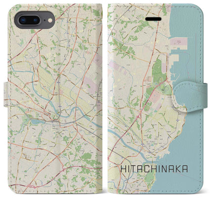 【ひたちなか（茨城県）】地図柄iPhoneケース（手帳タイプ）ナチュラル・iPhone 8Plus /7Plus / 6sPlus / 6Plus 用