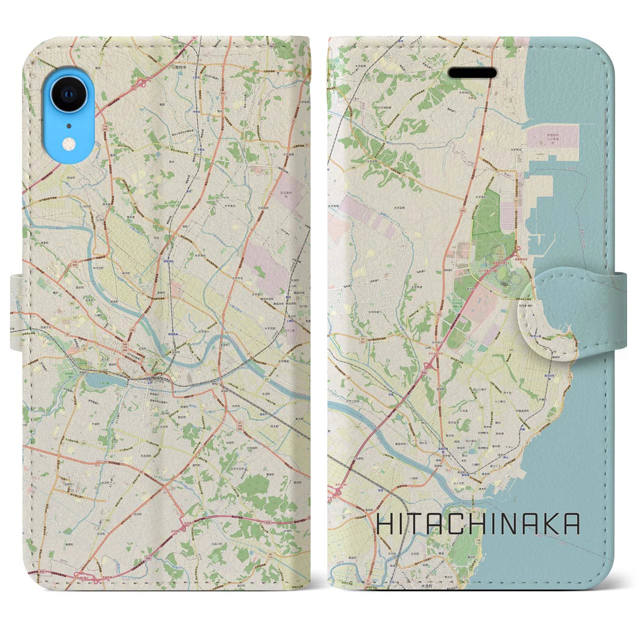 【ひたちなか】地図柄iPhoneケース（手帳両面タイプ・ナチュラル）iPhone XR 用