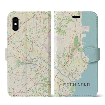 【ひたちなか（茨城県）】地図柄iPhoneケース（手帳タイプ）ナチュラル・iPhone XS / X 用