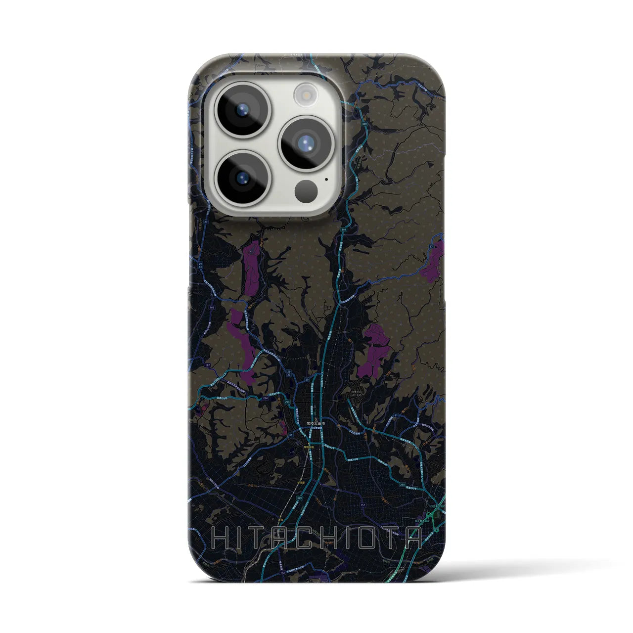 【常陸太田】地図柄iPhoneケース（バックカバータイプ・ブラック）iPhone 15 Pro 用