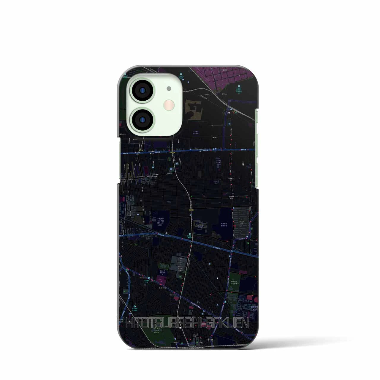 【一橋学園】地図柄iPhoneケース（バックカバータイプ・ブラック）iPhone 12 mini 用