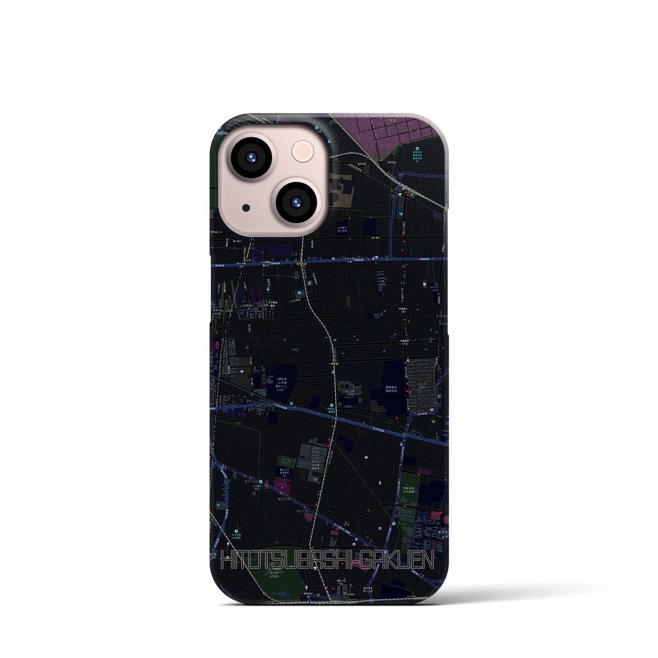【一橋学園】地図柄iPhoneケース（バックカバータイプ・ブラック）iPhone 13 mini 用