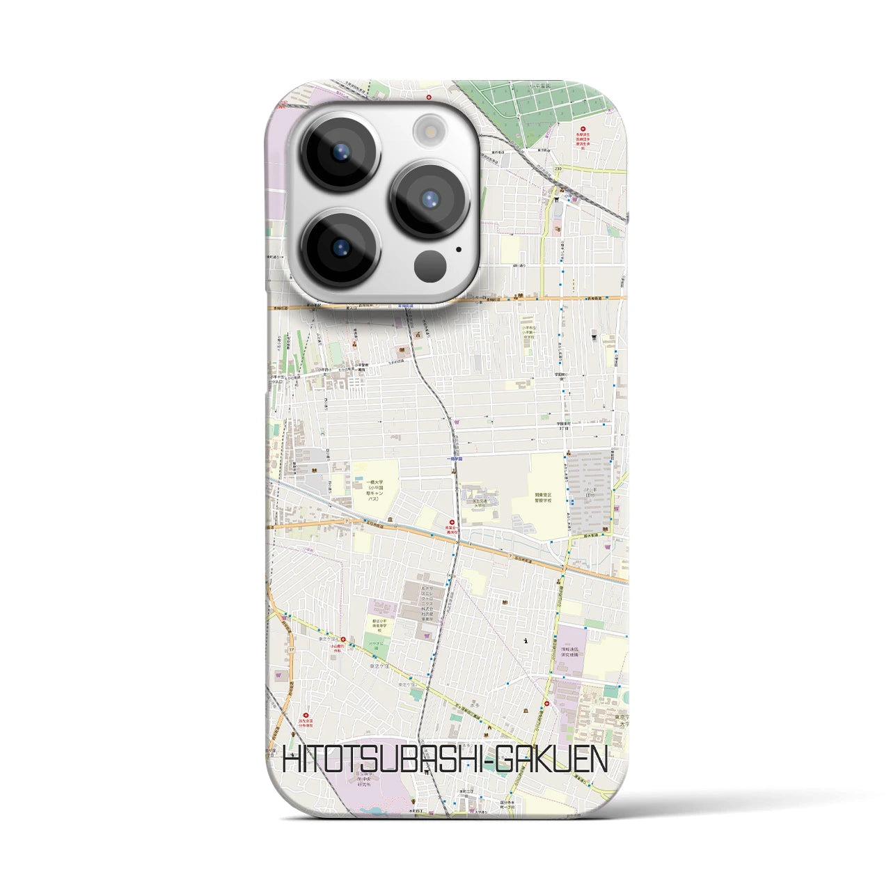 【一橋学園】地図柄iPhoneケース（バックカバータイプ・ナチュラル）iPhone 14 Pro 用