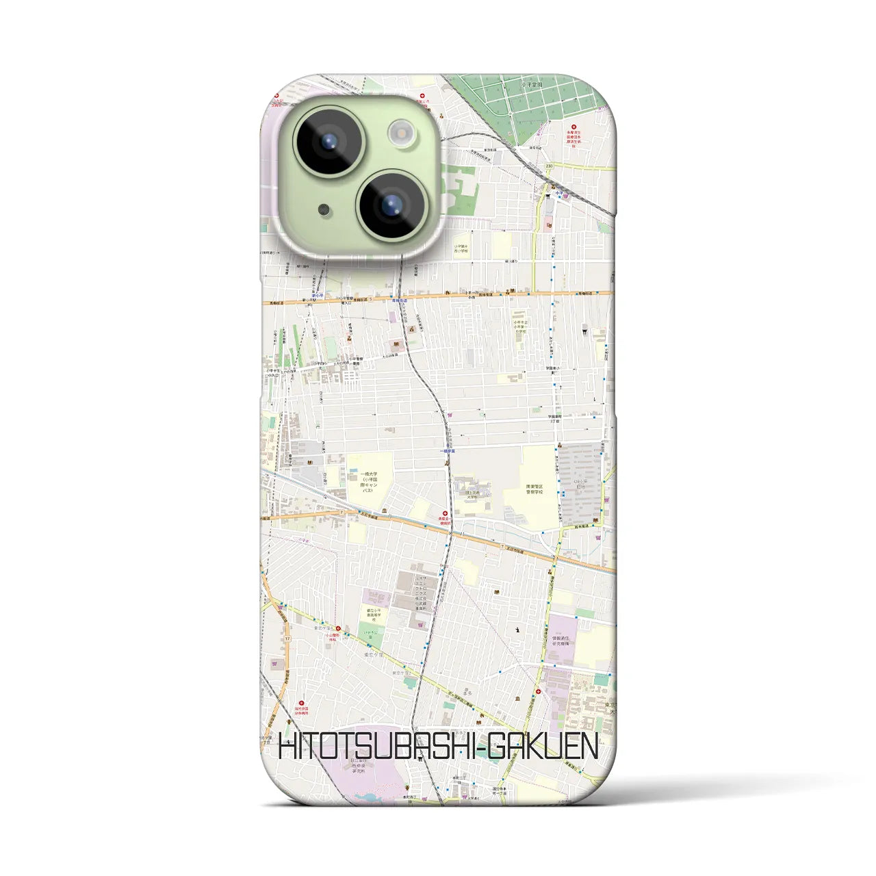 【一橋学園】地図柄iPhoneケース（バックカバータイプ・ナチュラル）iPhone 15 用