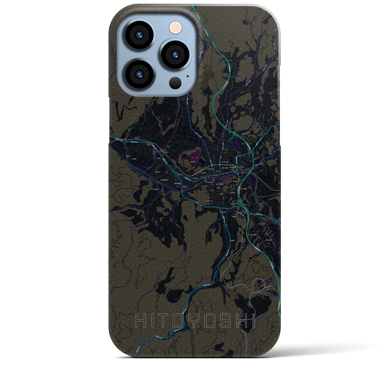 【人吉】地図柄iPhoneケース（バックカバータイプ・ブラック）iPhone 13 Pro Max 用