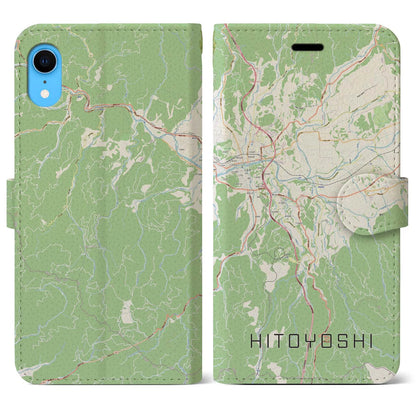【人吉（熊本県）】地図柄iPhoneケース（手帳タイプ）ナチュラル・iPhone XR 用