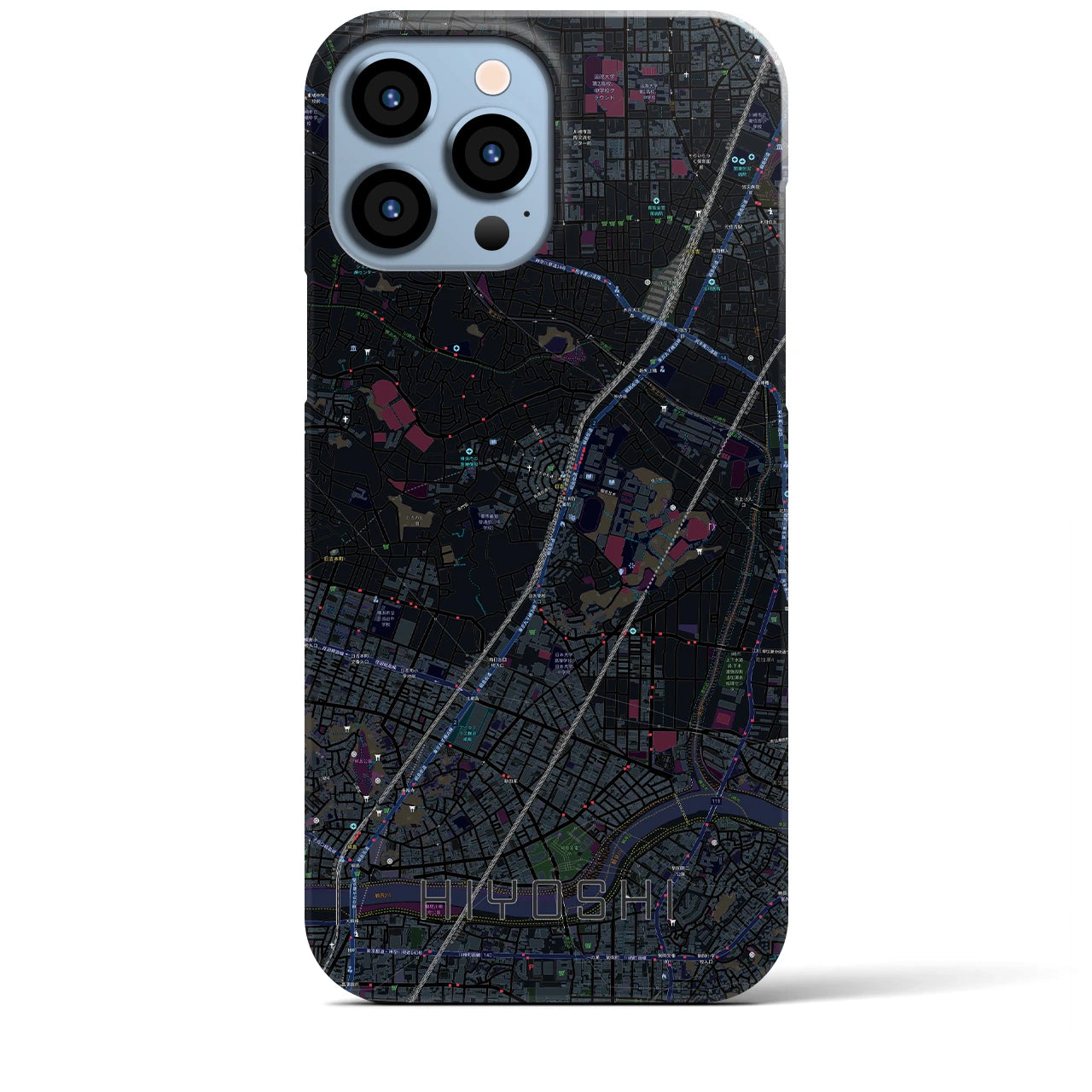 【日吉】地図柄iPhoneケース（バックカバータイプ・ブラック）iPhone 13 Pro Max 用