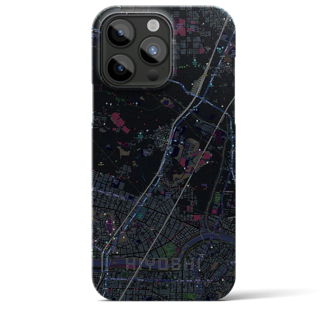 【日吉】地図柄iPhoneケース（バックカバータイプ・ブラック）iPhone 15 Pro Max 用