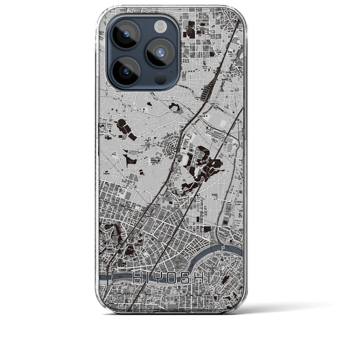 【日吉】地図柄iPhoneケース（クリアタイプ・モノトーン）iPhone 15 Pro Max 用
