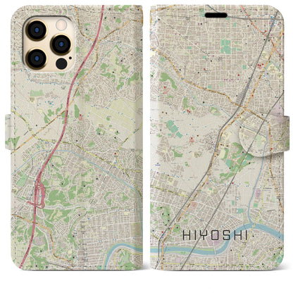 【日吉（神奈川県）】地図柄iPhoneケース（手帳タイプ）ナチュラル・iPhone 12 Pro Max 用