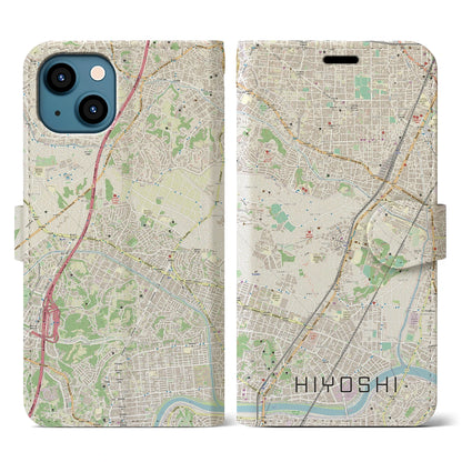 【日吉（神奈川県）】地図柄iPhoneケース（手帳タイプ）ナチュラル・iPhone 13 用