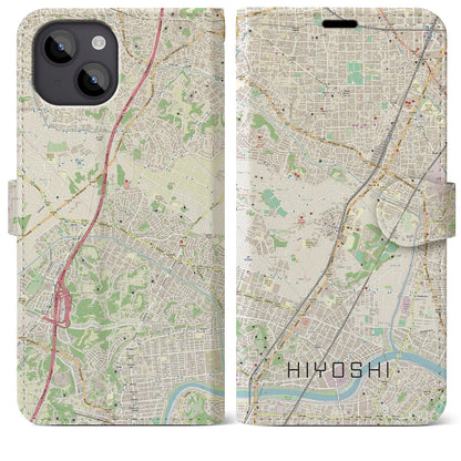 【日吉（神奈川県）】地図柄iPhoneケース（手帳タイプ）ナチュラル・iPhone 14 Plus 用