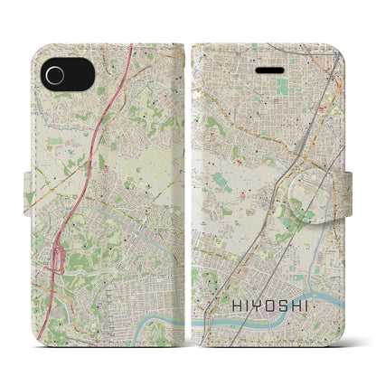 【日吉（神奈川県）】地図柄iPhoneケース（手帳タイプ）ナチュラル・iPhone SE（第3 / 第2世代） / 8 / 7 / 6s / 6 用