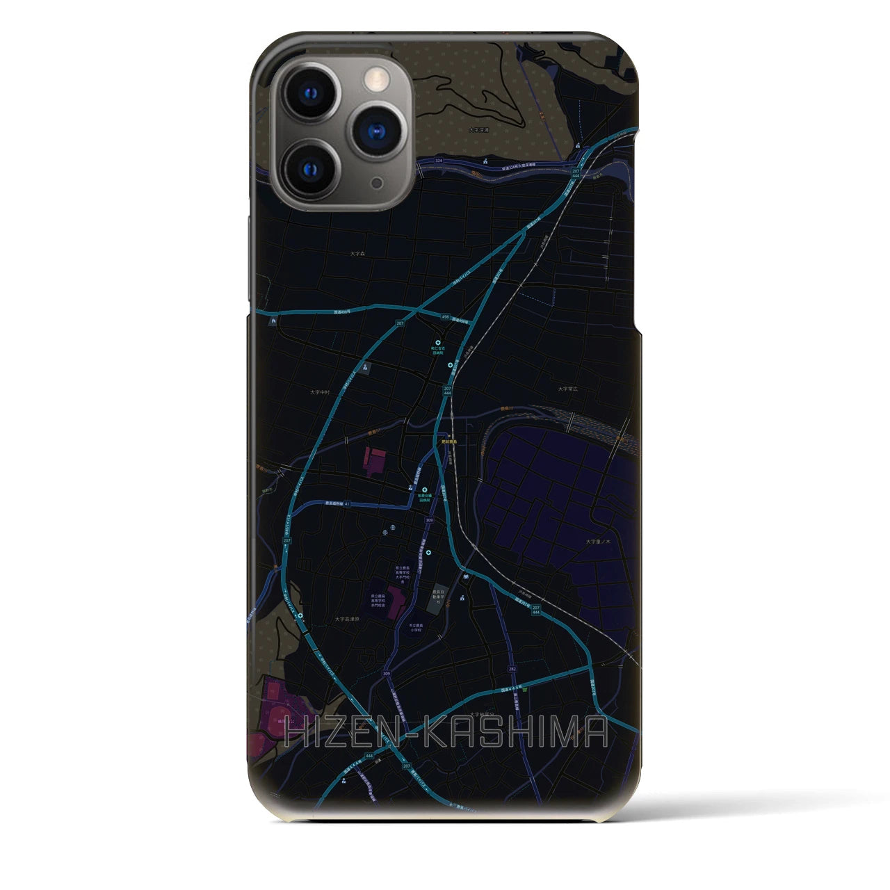 【肥前鹿島】地図柄iPhoneケース（バックカバータイプ・ブラック）iPhone 11 Pro Max 用