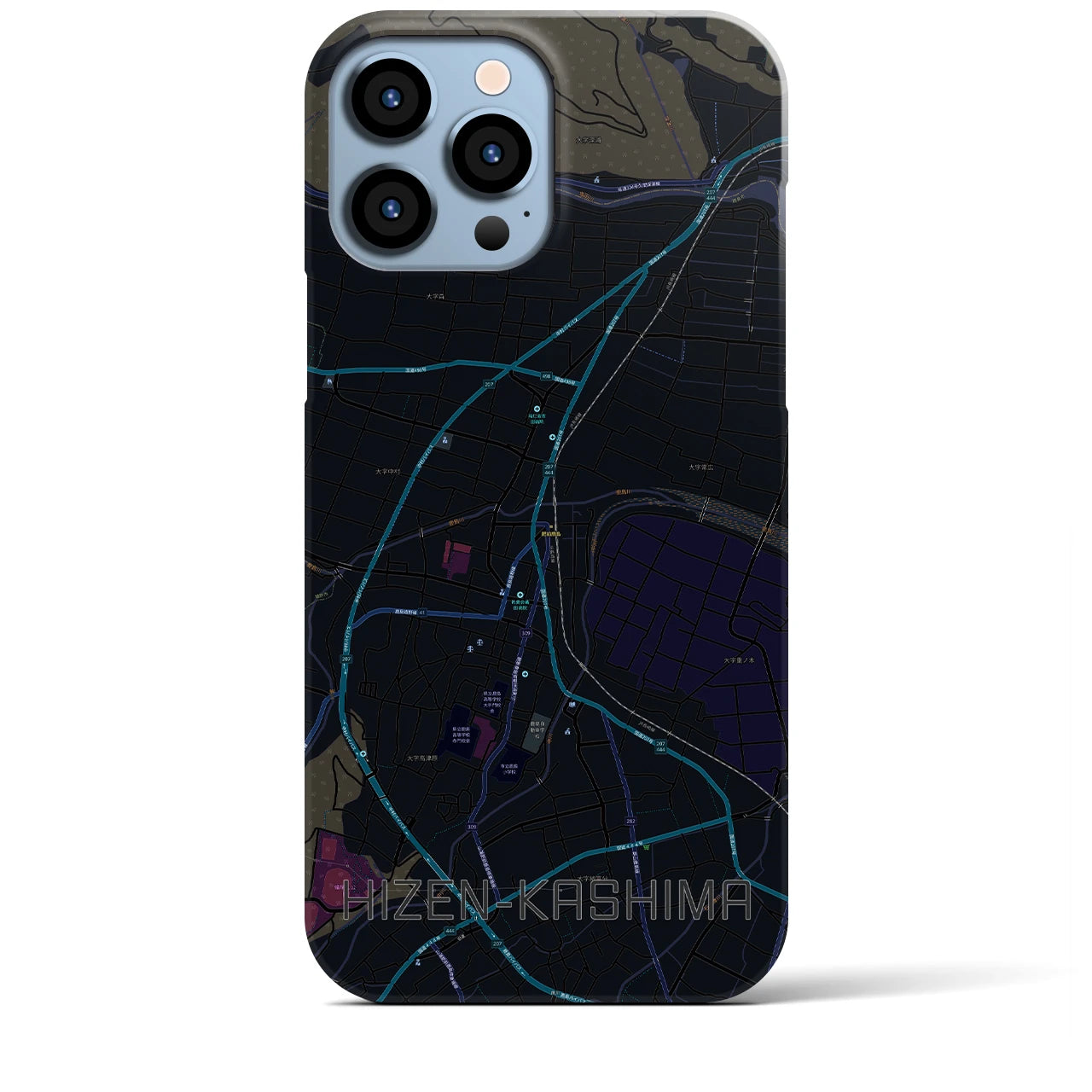 【肥前鹿島】地図柄iPhoneケース（バックカバータイプ・ブラック）iPhone 13 Pro Max 用
