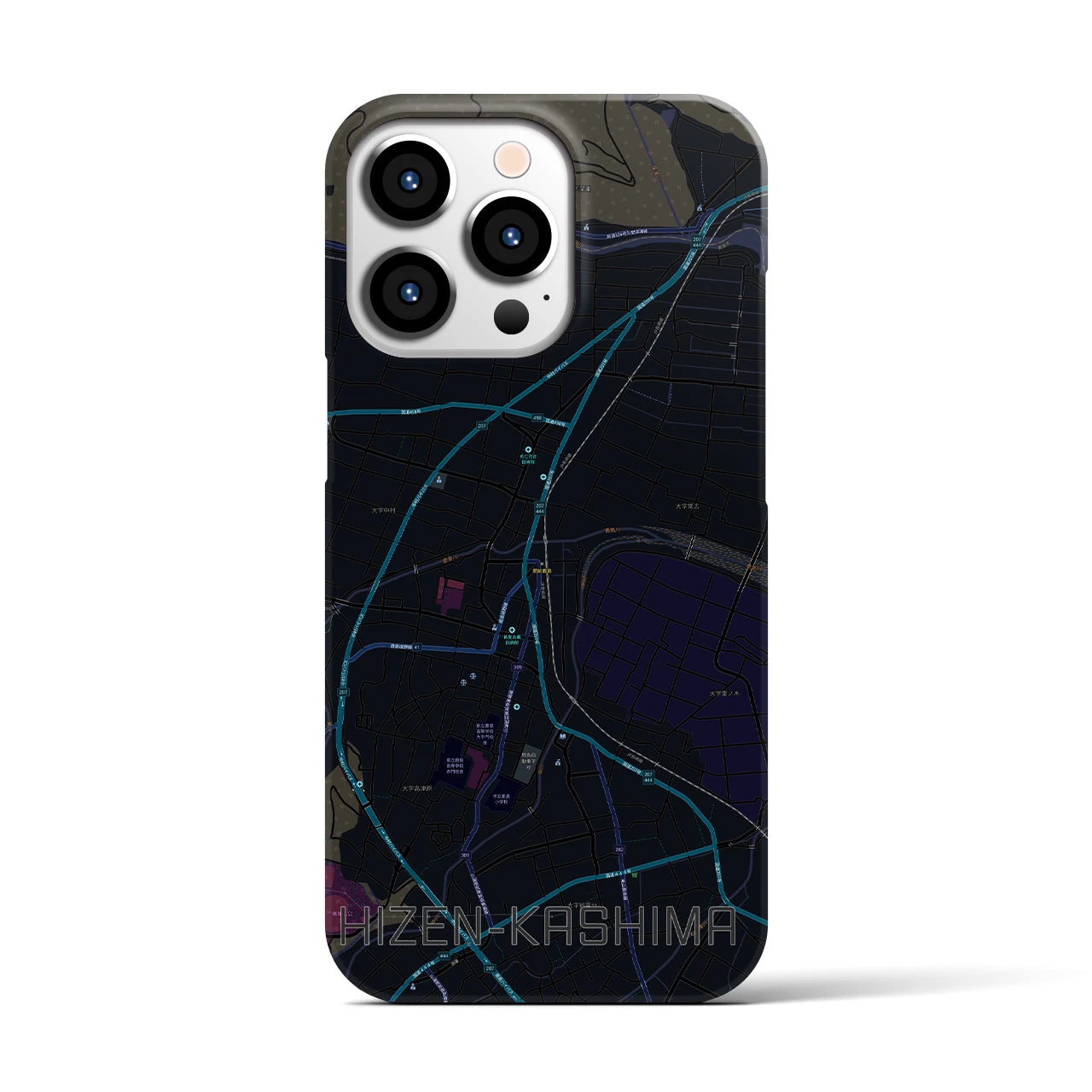 【肥前鹿島】地図柄iPhoneケース（バックカバータイプ・ブラック）iPhone 13 Pro 用