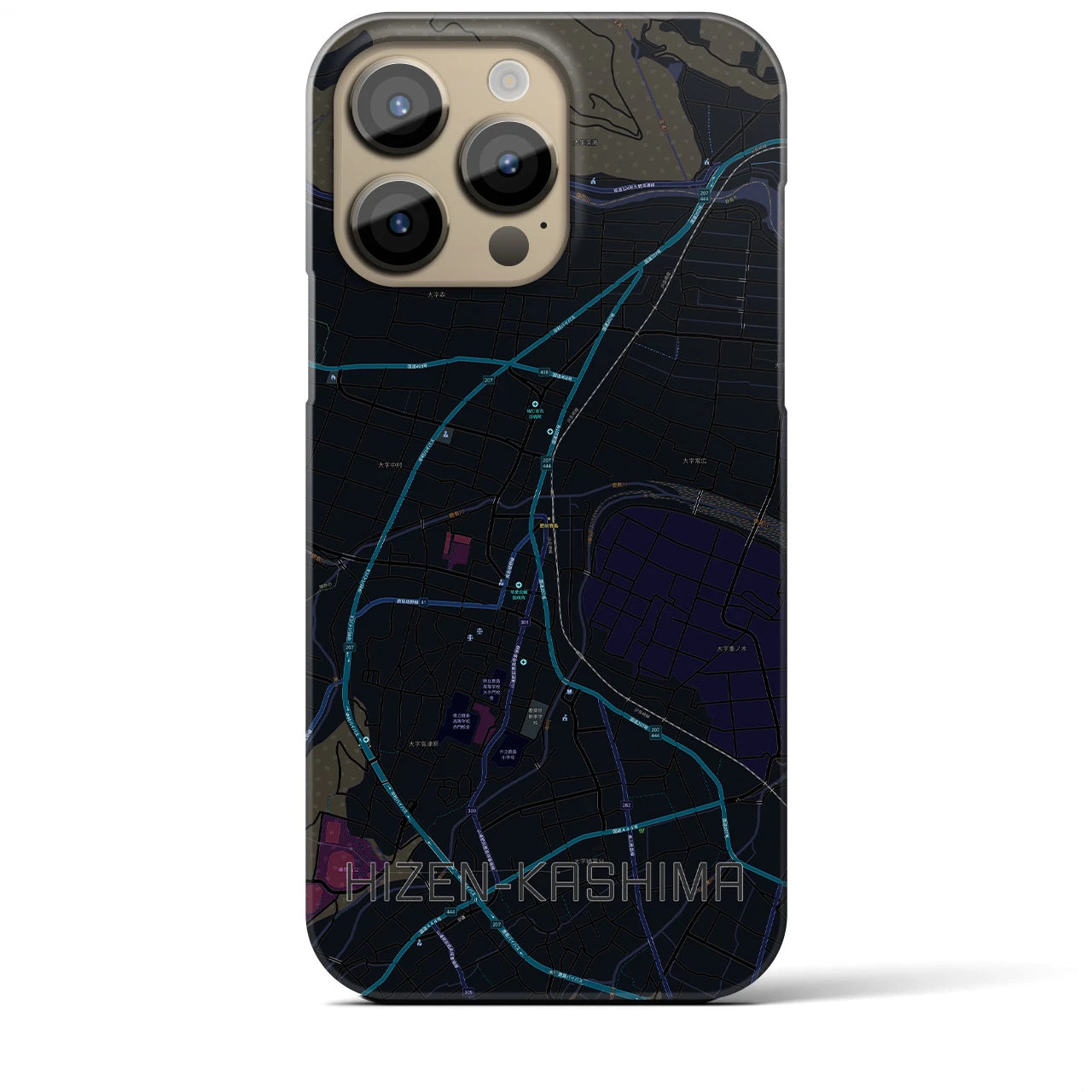 【肥前鹿島】地図柄iPhoneケース（バックカバータイプ・ブラック）iPhone 14 Pro Max 用