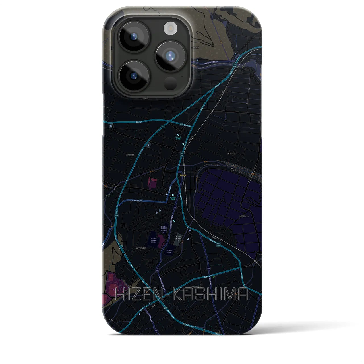 【肥前鹿島】地図柄iPhoneケース（バックカバータイプ・ブラック）iPhone 15 Pro Max 用