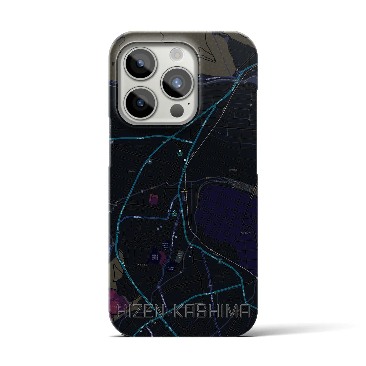 【肥前鹿島】地図柄iPhoneケース（バックカバータイプ・ブラック）iPhone 15 Pro 用