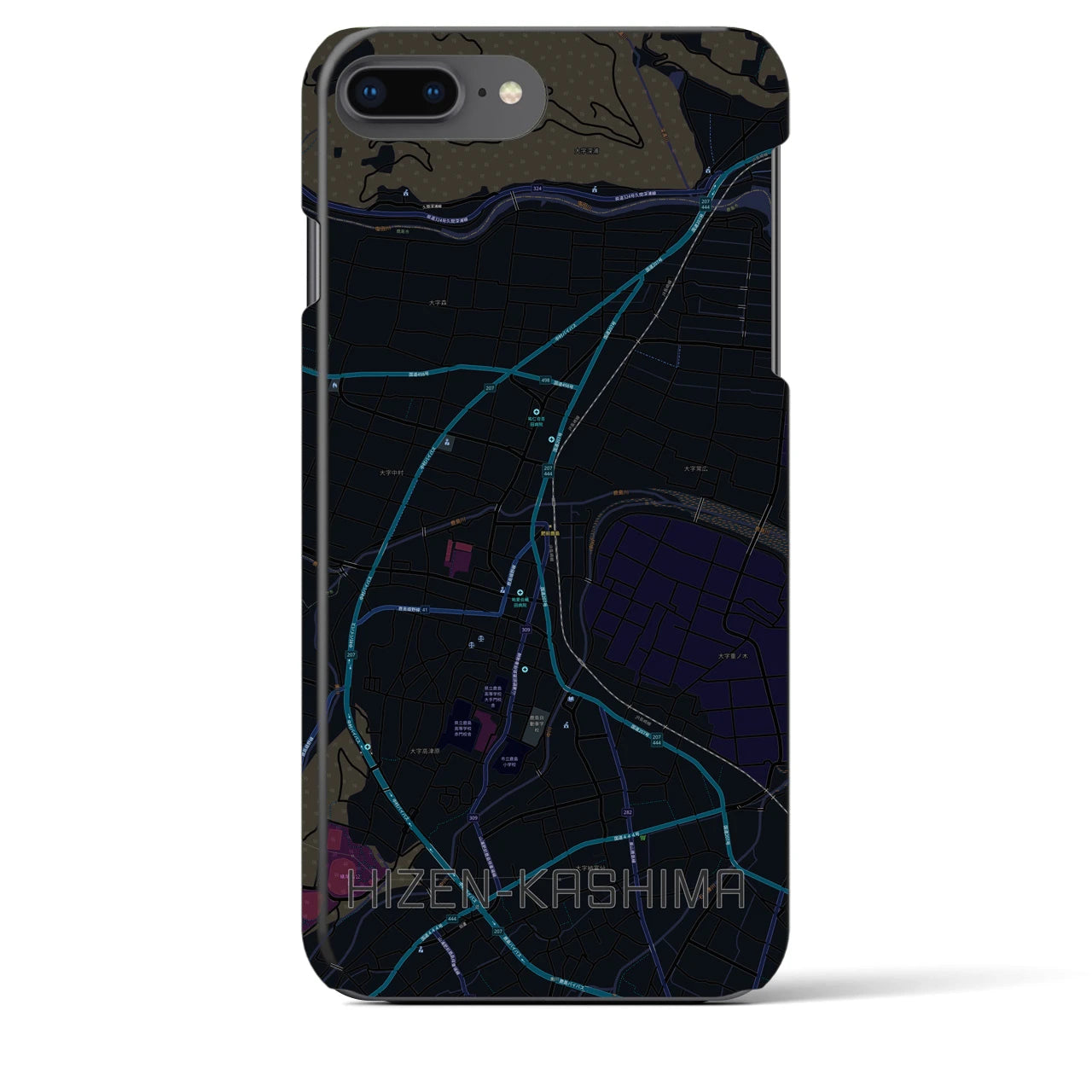 【肥前鹿島】地図柄iPhoneケース（バックカバータイプ・ブラック）iPhone 8Plus /7Plus / 6sPlus / 6Plus 用