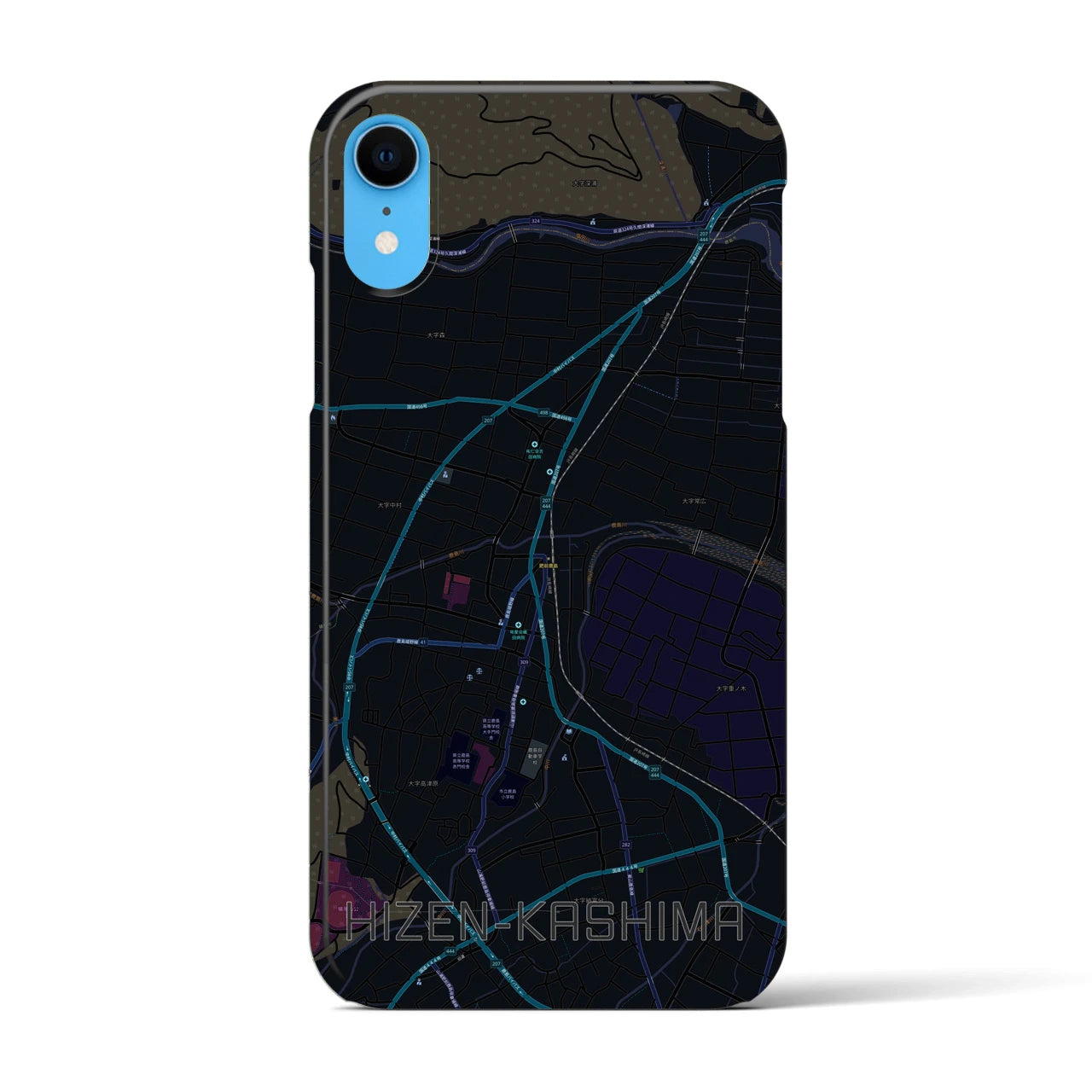 【肥前鹿島】地図柄iPhoneケース（バックカバータイプ・ブラック）iPhone XR 用