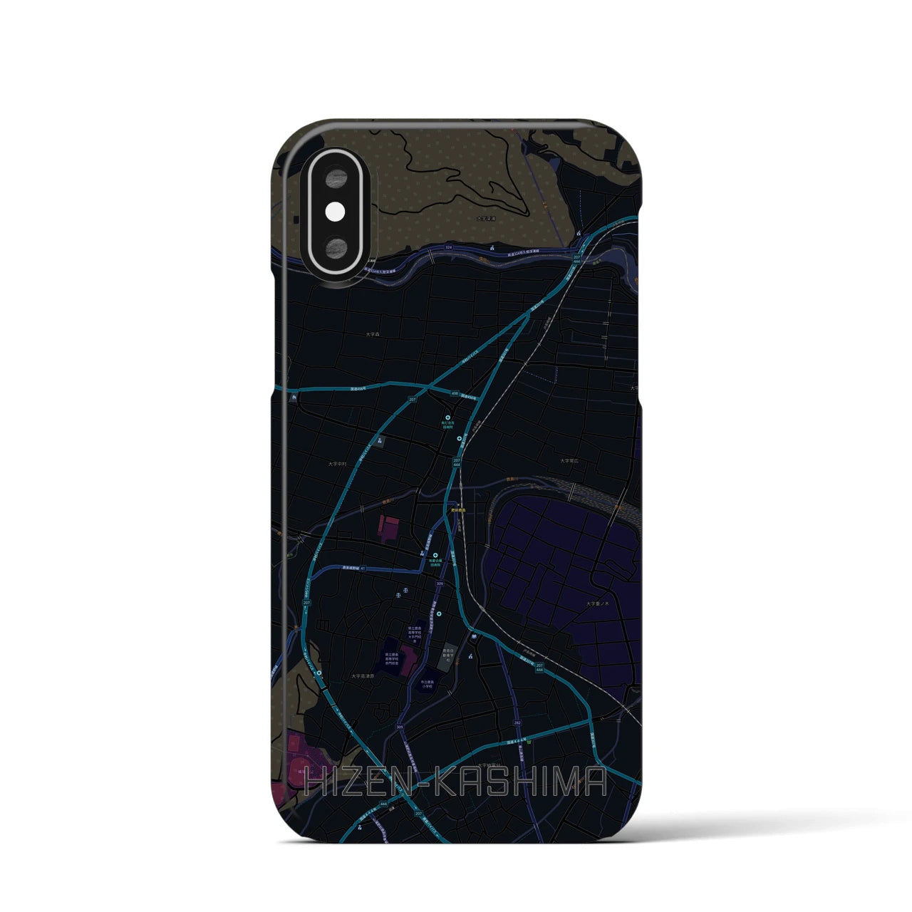 【肥前鹿島】地図柄iPhoneケース（バックカバータイプ・ブラック）iPhone XS / X 用