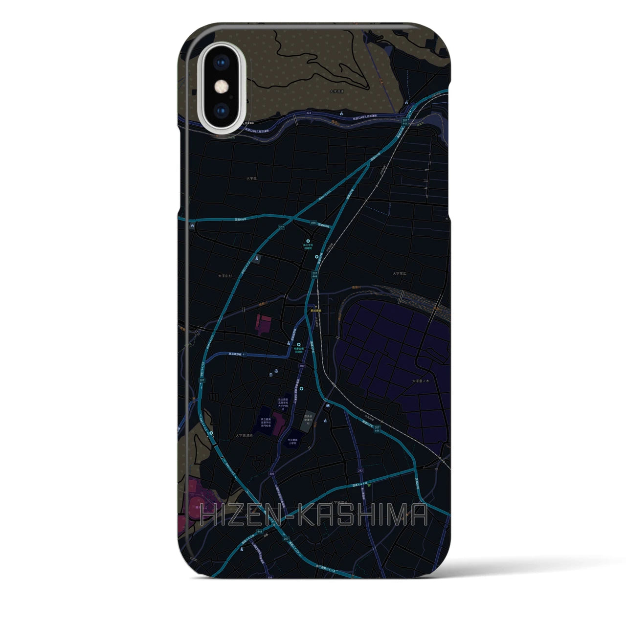 【肥前鹿島】地図柄iPhoneケース（バックカバータイプ・ブラック）iPhone XS Max 用
