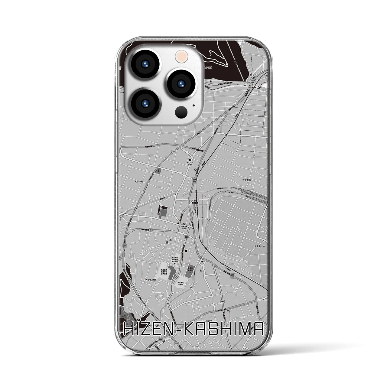 【肥前鹿島】地図柄iPhoneケース（クリアタイプ・モノトーン）iPhone 13 Pro 用