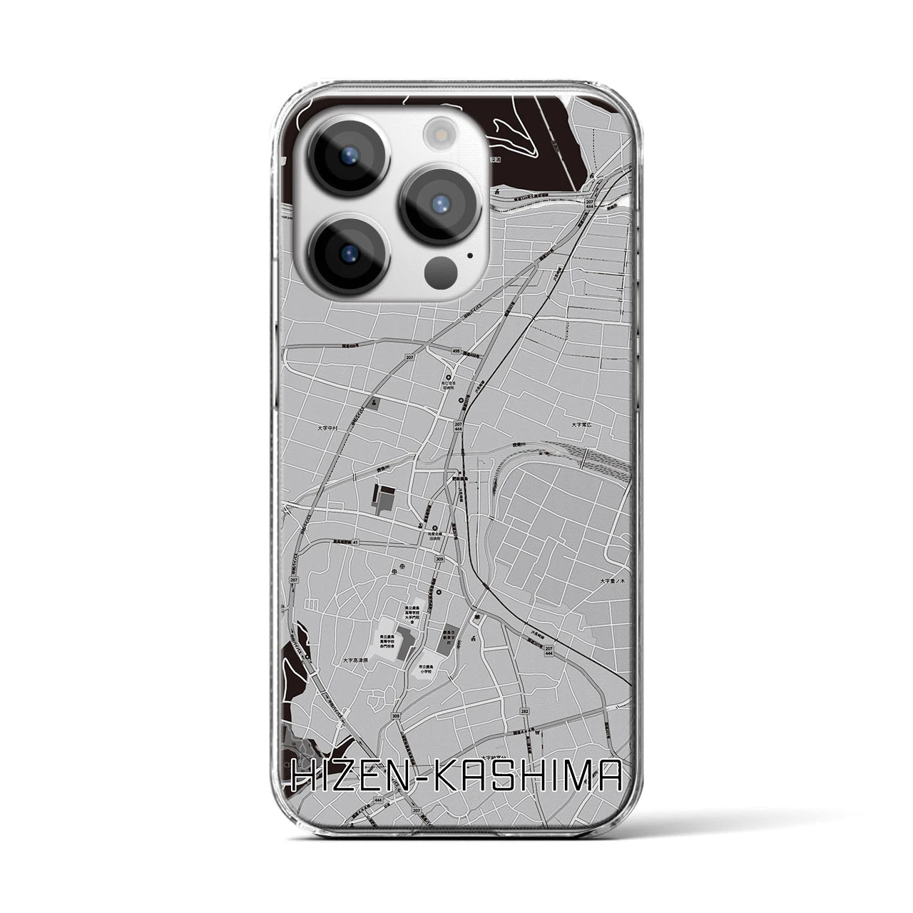 【肥前鹿島】地図柄iPhoneケース（クリアタイプ・モノトーン）iPhone 14 Pro 用