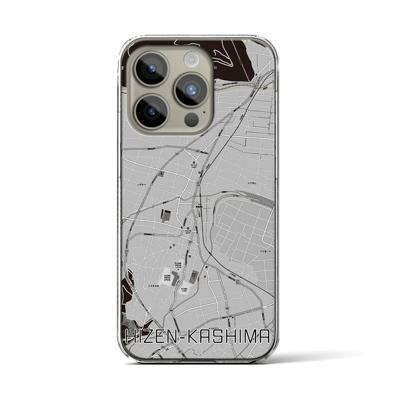 【肥前鹿島】地図柄iPhoneケース（クリアタイプ・モノトーン）iPhone 15 Pro 用
