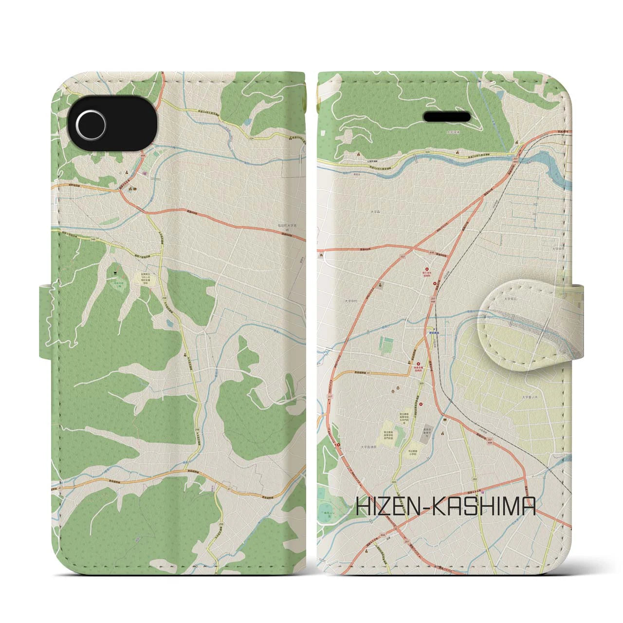 【肥前鹿島】地図柄iPhoneケース（手帳両面タイプ・ナチュラル）iPhone SE（第3 / 第2世代） / 8 / 7 / 6s / 6 用