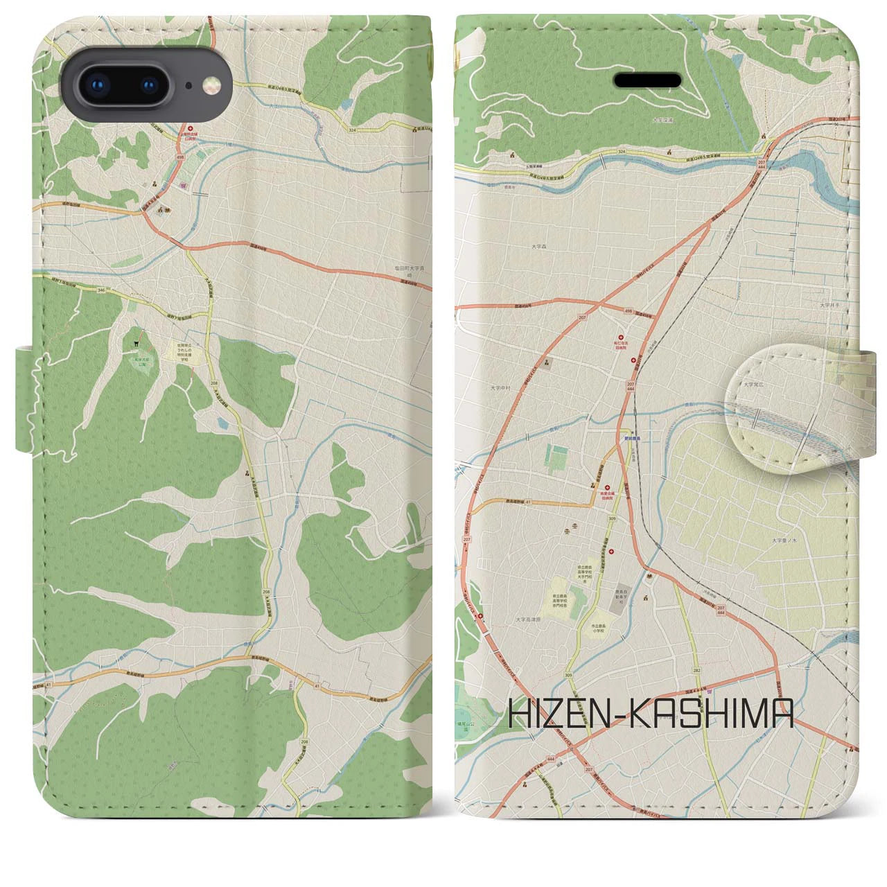 【肥前鹿島】地図柄iPhoneケース（手帳両面タイプ・ナチュラル）iPhone 8Plus /7Plus / 6sPlus / 6Plus 用